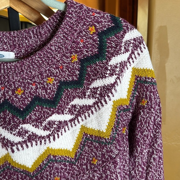 Old Navy Classic Fair Isle Purple Crew Neck Sweater Cotton Blend Size Small - Picture 7 of 10
